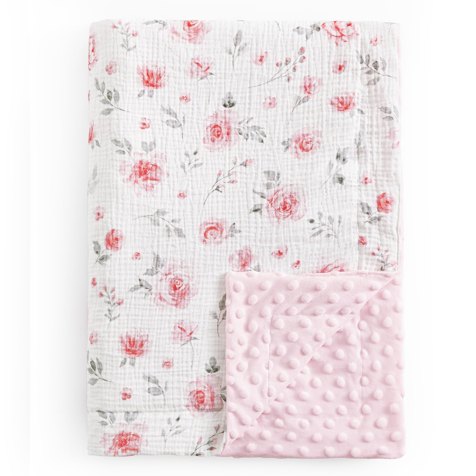 david's kids muslin minky baby blanket for girls with muslin cotton front and dotted fleece backing, breathable and soft lightweight receiving blanket for newborns, 30x40 inches, floral