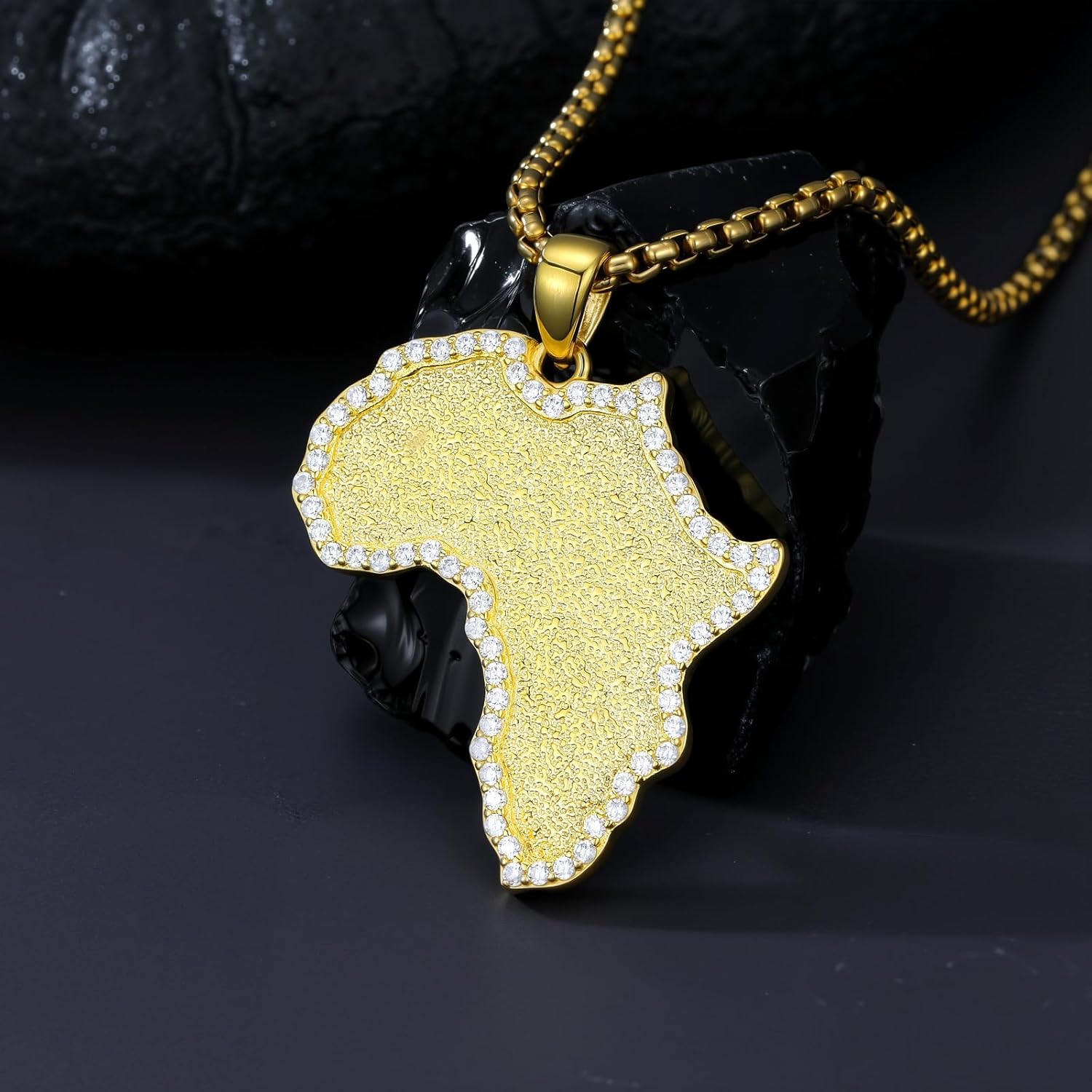 African Necklace 925 Sterling Silver 18K Gold Plated Cubic Zirconia Africa Map Pendant Jewelry Gifts for Men Women - Image 2