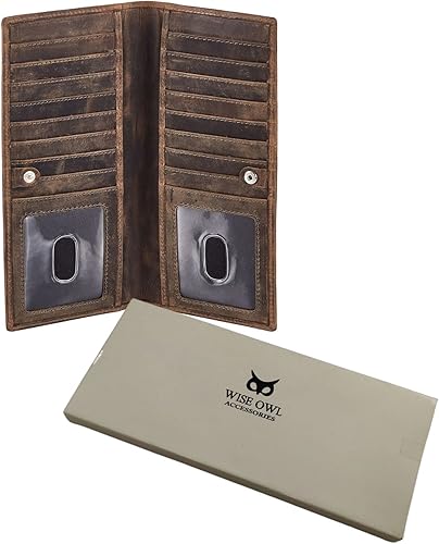 Miniatura 6 de Cartera larga para hombres y mujeres, de cuero real, plegable, con RFID, elegante, delgada, hecha a mano, con 2 ventanas de identificación,