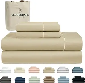 Cloud Scape Linen 100% Egyptian Cotton King Sheets Set – 1000 Thread Count, 4-Piece Soft Hotel Quality Bedding Set,Deep Pockets up to 16”, Linen