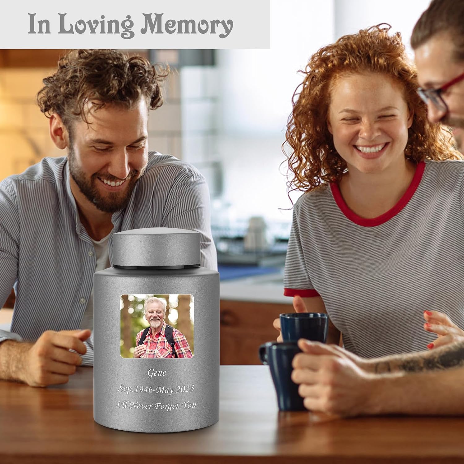 Photo Custom Cremation Urns for Human Ashes, Personalized Funeral Urn Stainless Steel Memorial Urns, 5.9 Inches Medium Decorative Keepsake Urns for Human Ashes - Matt Grey