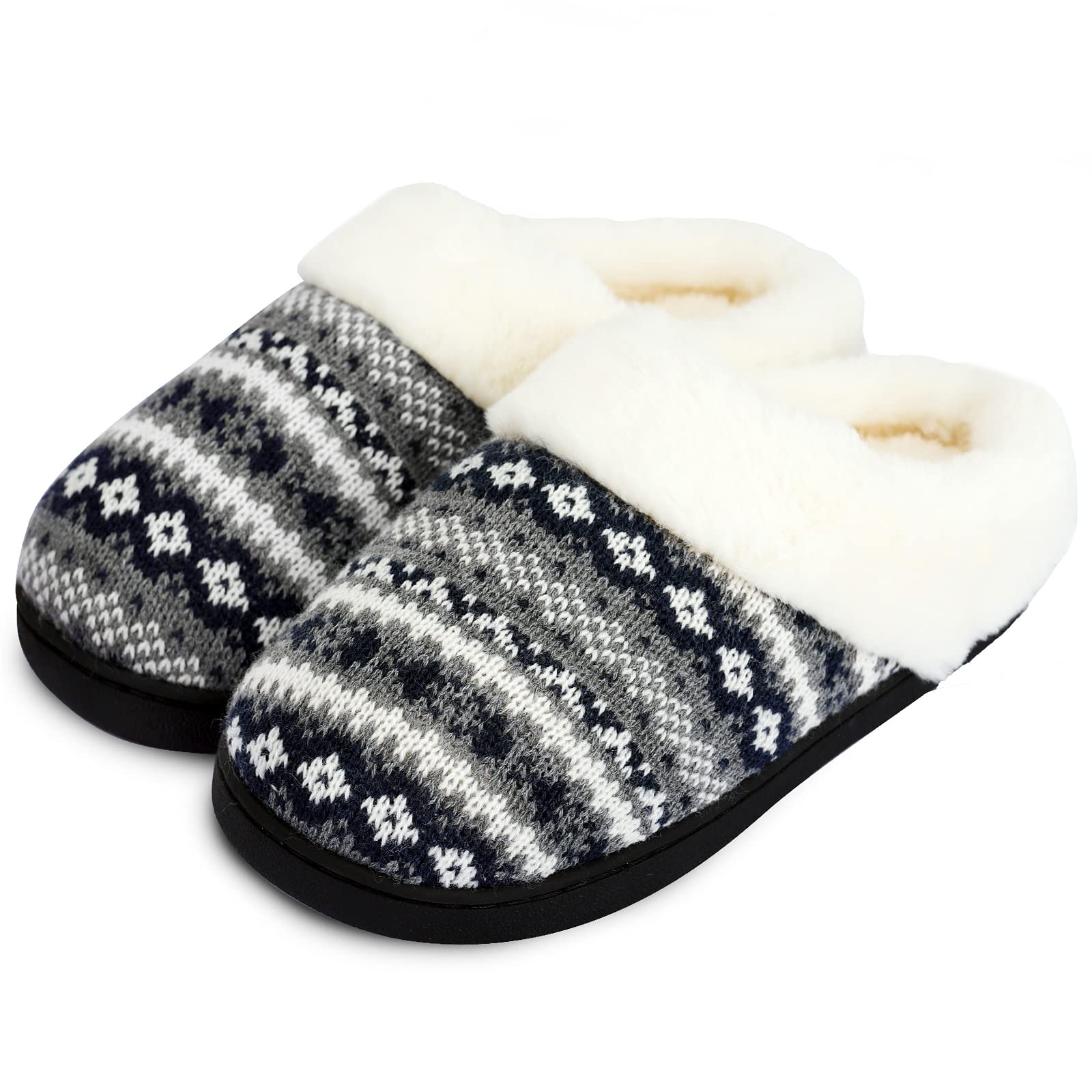 AONEGOLD Womens Memory Foam Slippers - Warm Plush Lined House Slippers with Cozy Knit and Anti-Skid Sole for