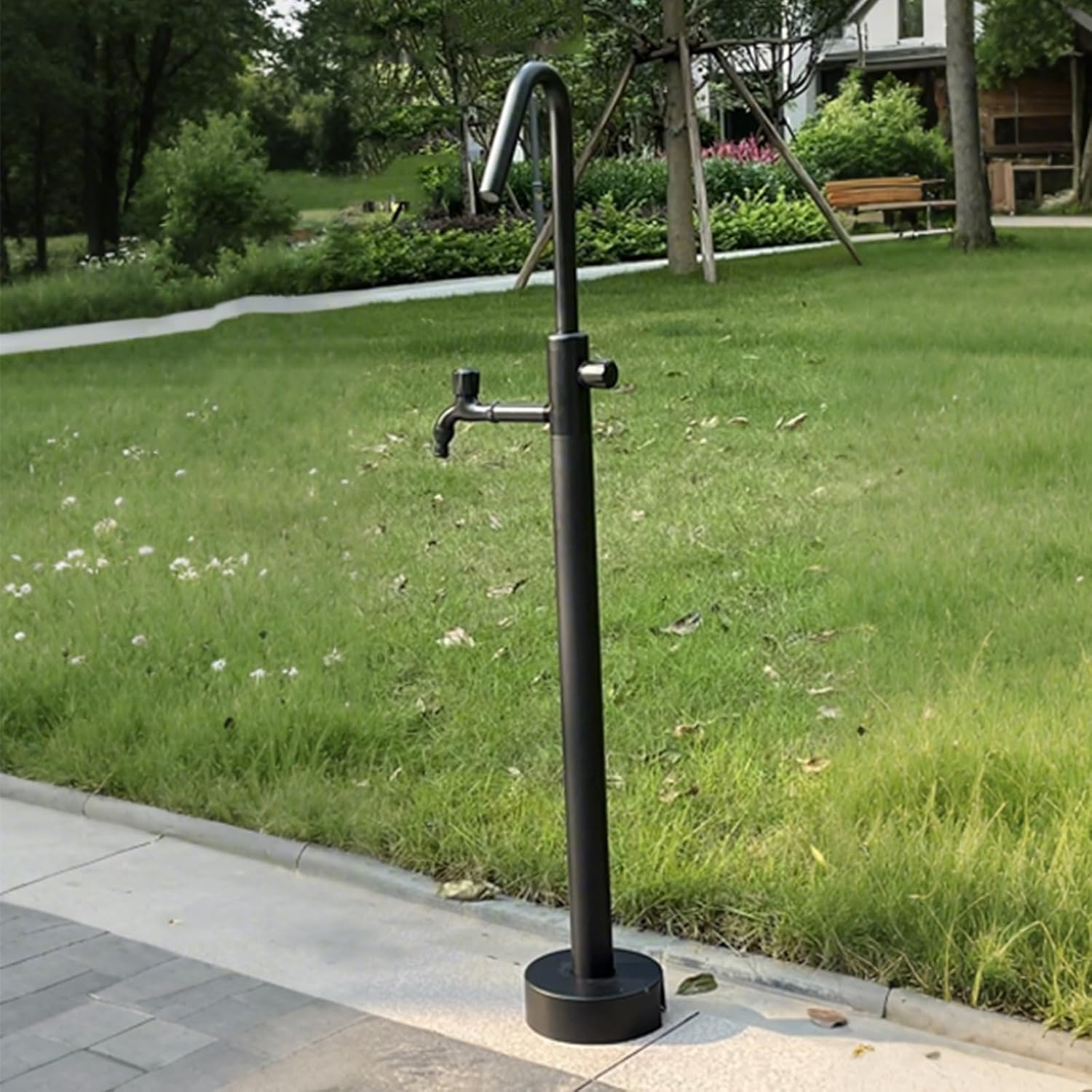Stainless Steel Water Column Garden Water Tap, Outdoor Antifreeze Faucet, Water Dispenser Hydrant Water Feature Fountain, for Washing and Watering(Black,120cm/47in)