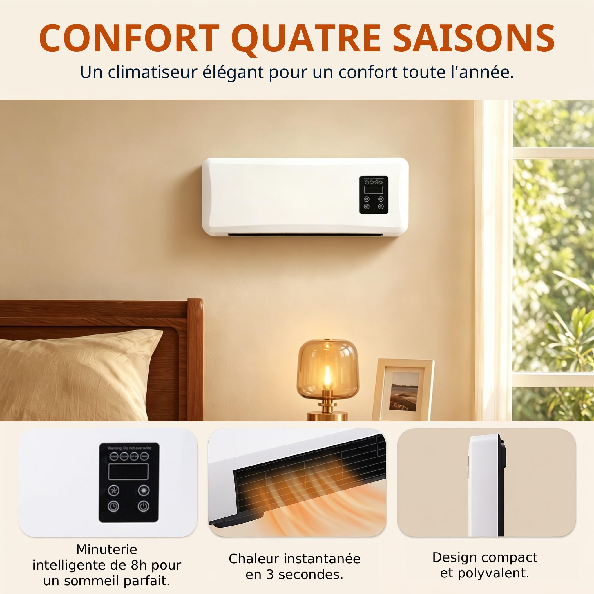 Mini Climatiseur Mural, Climatiseur Portable avec Télécommande, Minuterie 8 Heures, Système de Climatisation Split, Système de Chauffage, pour Chambre à Coucher et Bureau