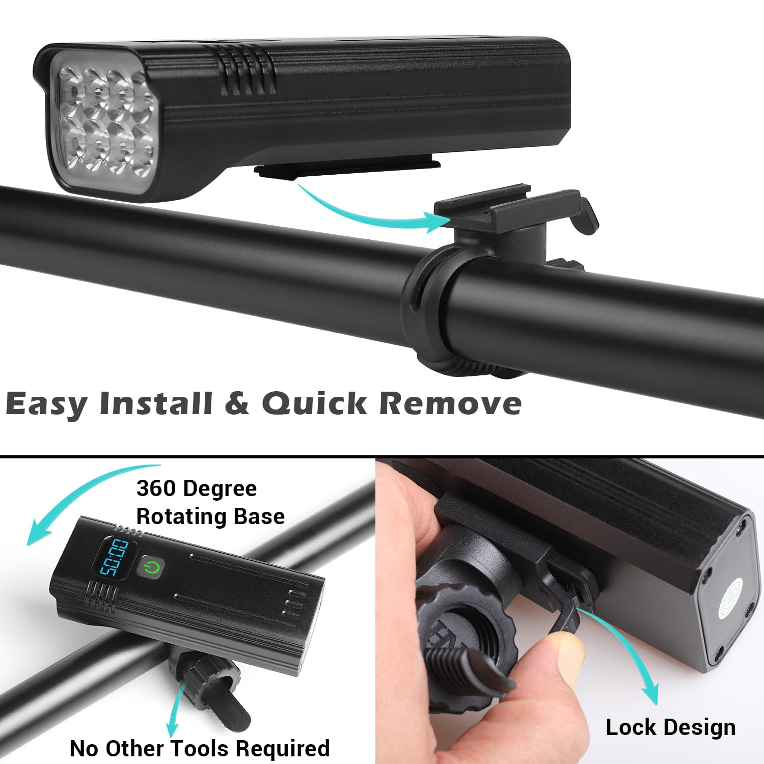 Lumiere Velo 8000 Lumens Lampe Velo 8 LED Puissantes 6400mAh Eclairage Velo Rechargeable USB C