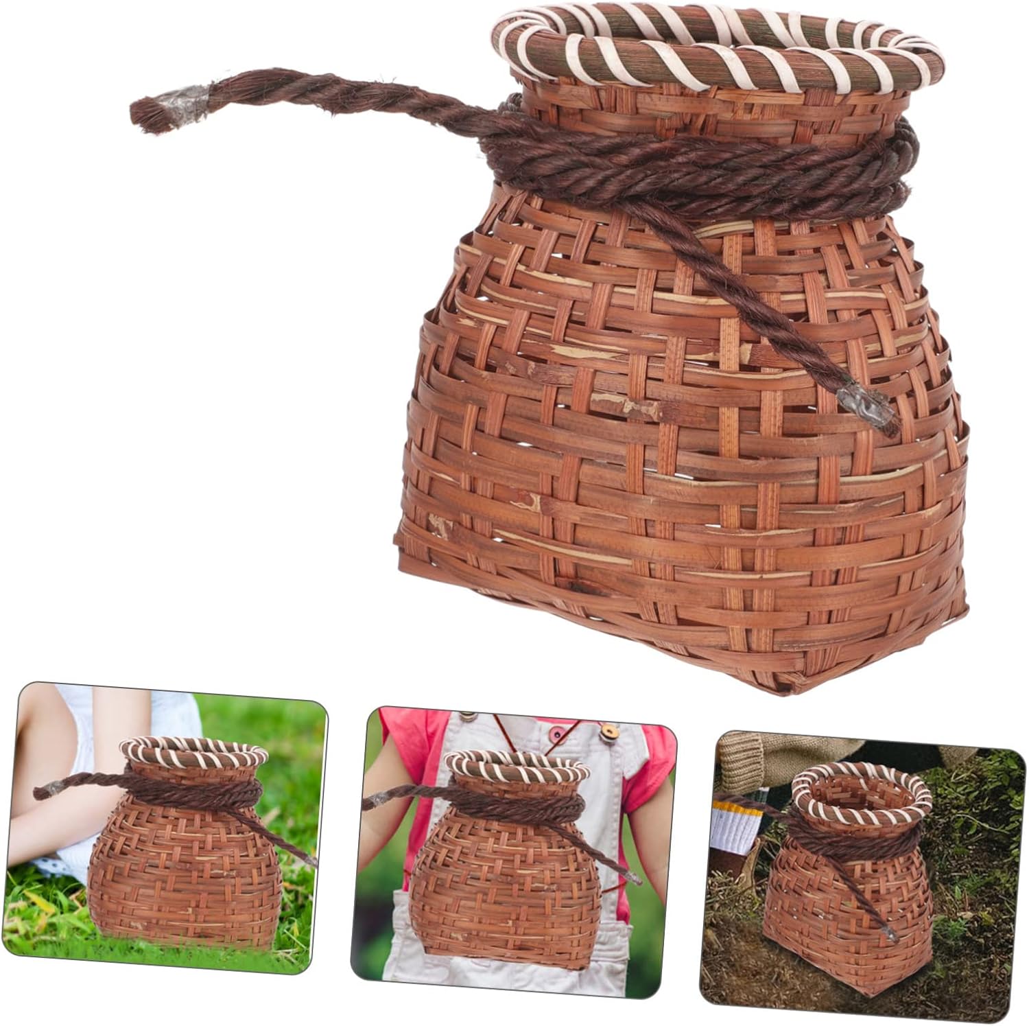 STOBAZA 3pcs Multi-purpose Woven Basket Portable Storage for Tea Fish and Sundries Decorative Hand-woven Knapsack for Boys and Girls and Adults for Outdoor Activities and Home Organization image 5
