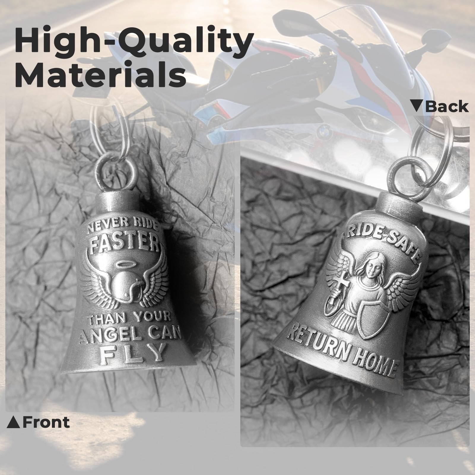Guardian Porte-clés pour moto sonnette de cavalier pour motard Chance Farfadet Cloches pour motards avec 2 crochets de suspension Porte-clés anneau Accessoires - 3