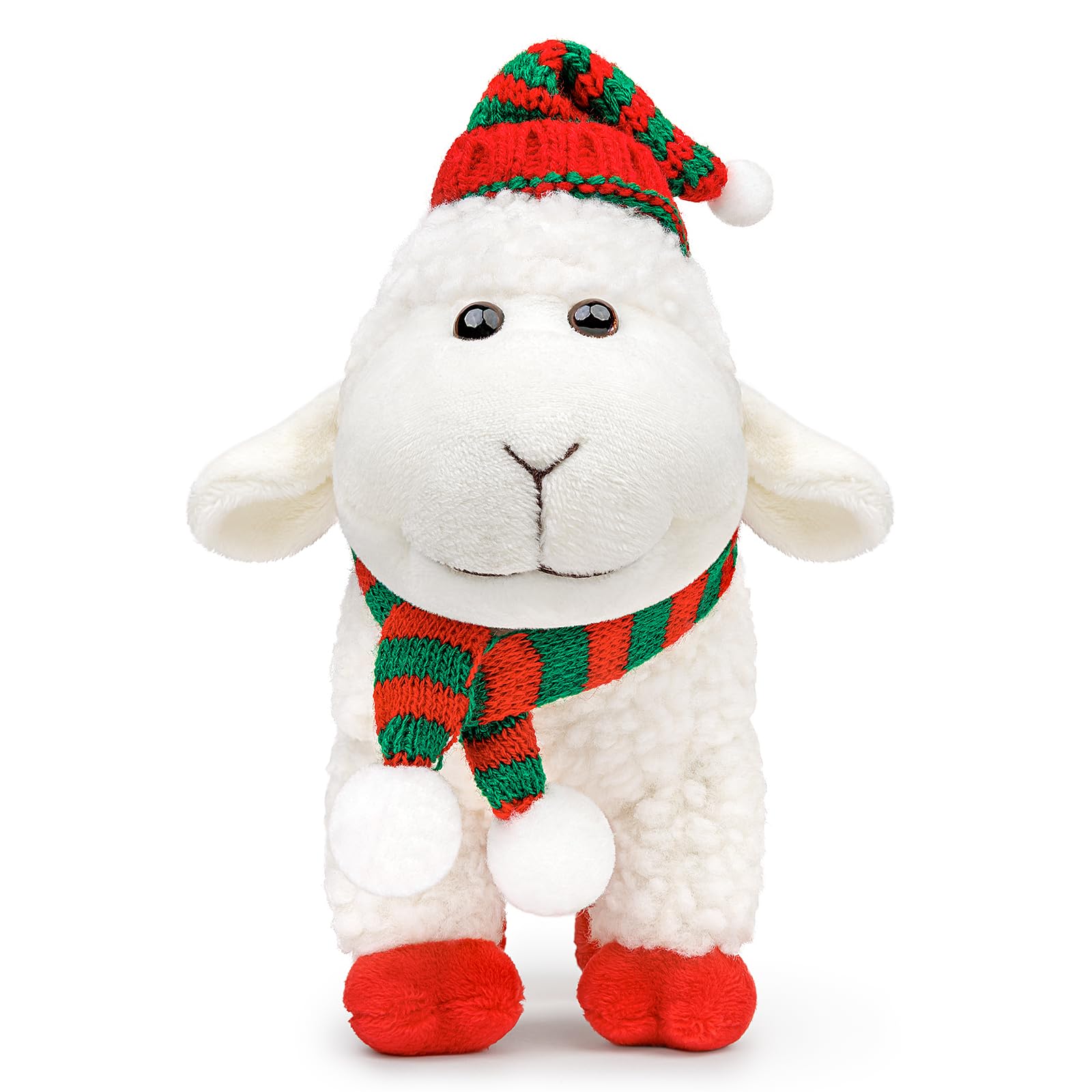 lilizzhoumax Christmas Lamb Plush Toy 7” - Super Soft Santa Hat Sheep Stuffed Animal, Cuddly Stand Plush for Kids Friends, Festive Home Decoration Gift Red Cute Lamb Plush Toy — image 1