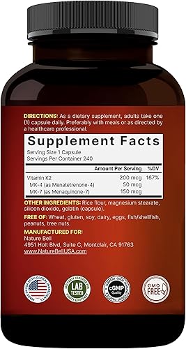 Miniatura 7 de Suplemento de vitamina K2 de espectro completo con MK-7 y MK-4, 200 mcg, 200 cápsulas, fórmula 2 en 1, suplemento de complejo de vitamina K2, apoya
