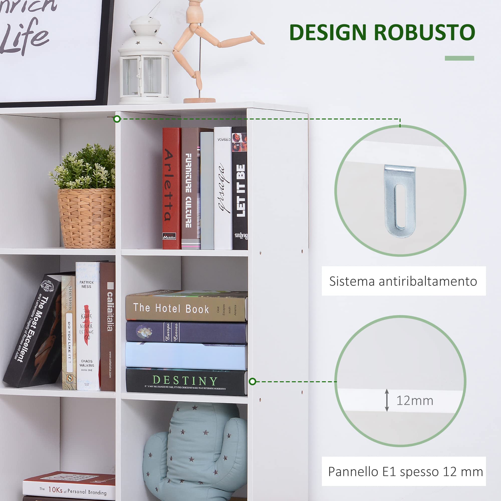 HOMCOM Libreria Bianca per Casa e Ufficio con 9 Scomparti 91x29.5x91cm | Scaffale dal Design Moderno, in Legno