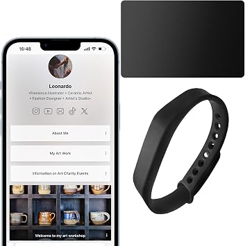 Metal Digital Business Card & Wristband- Social Media Sharing & Instant Contact - Tap to Share NFC - Compatible iPhone & Android - Black