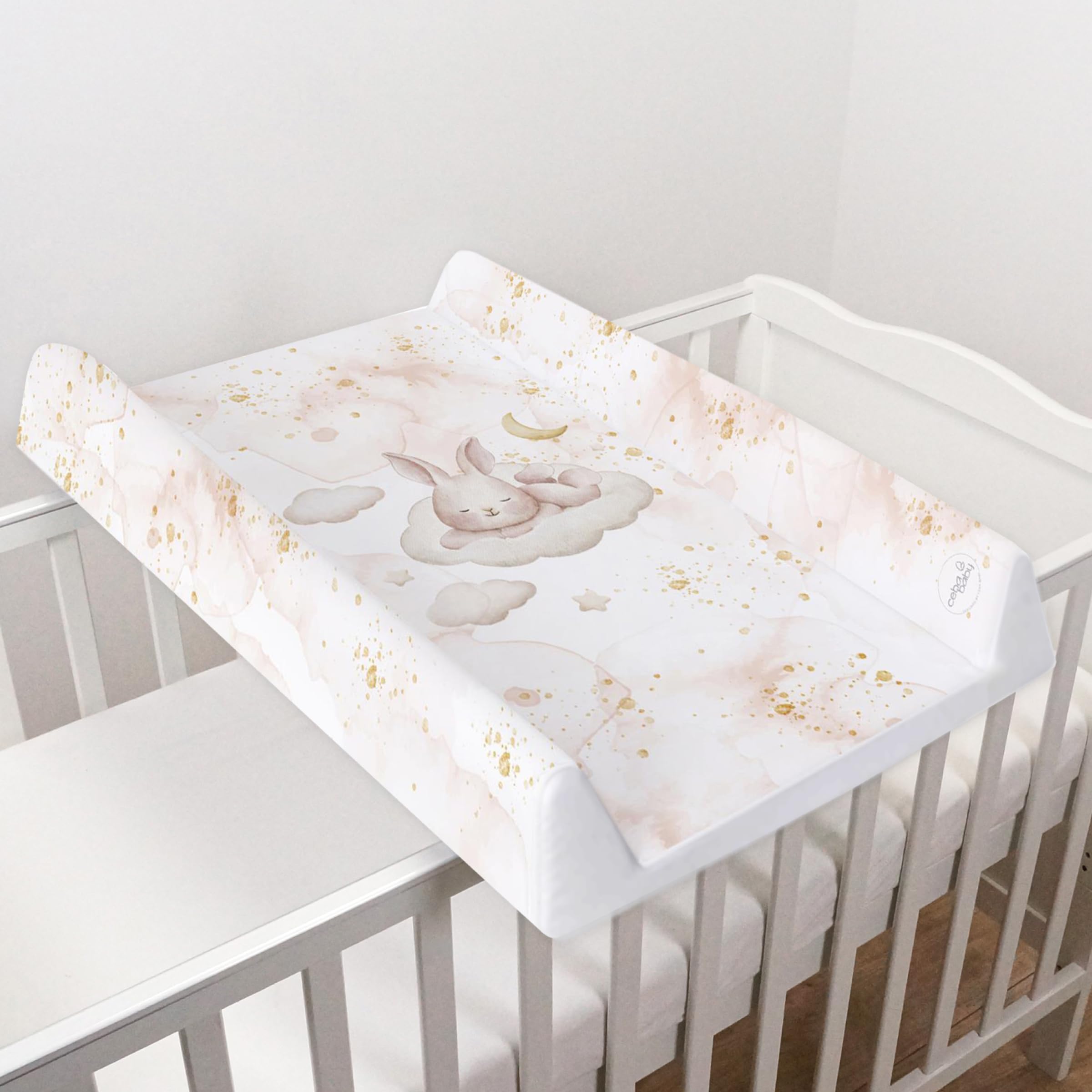 Baby Hard Base Changing Mat/Top Changer 70x50 cm fits 120x60 cm Cot Unisex Wedge Anti Roll Nappy Newborn Baby Waterproof Changing Mat with Raised Edges (Elephant Family) — view 15