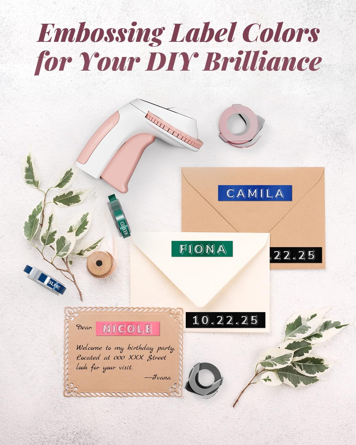 Phomemo Embossing Label Maker Machine, Scrapbook Junk Journal Supplies, Embossed Label Maker, 3D Retro Old School Embosser Labeler, Embossing Label Waterproof for Kid DIY Home School Office, Pink