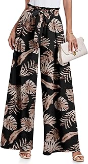 Pantalones de pierna ancha para mujer, pantalones palazzo de cintura alta, pantalones de trabajo casuales con nudo y bolsillos