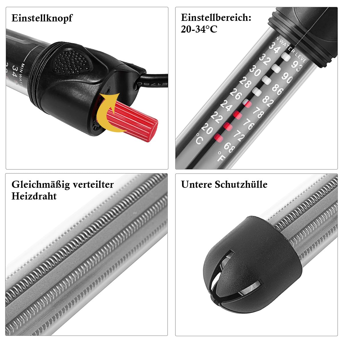 FEDOUR 100W 40-120L Aquarium Heizung, Verdicktes Quarzglas Aquarienheizer, Temperatur Einstellbare Aquarium Heizer Mit Saugnäpfen/Thermostat