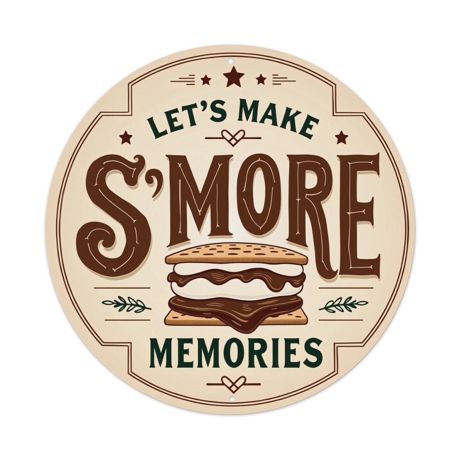 Let's Make S'more Memories Round Tin Sign Vintage Metal Poster, Home Bar Garage Man Cave Cafe Indoor & Outdoor Wall Decoration 8x8Inches