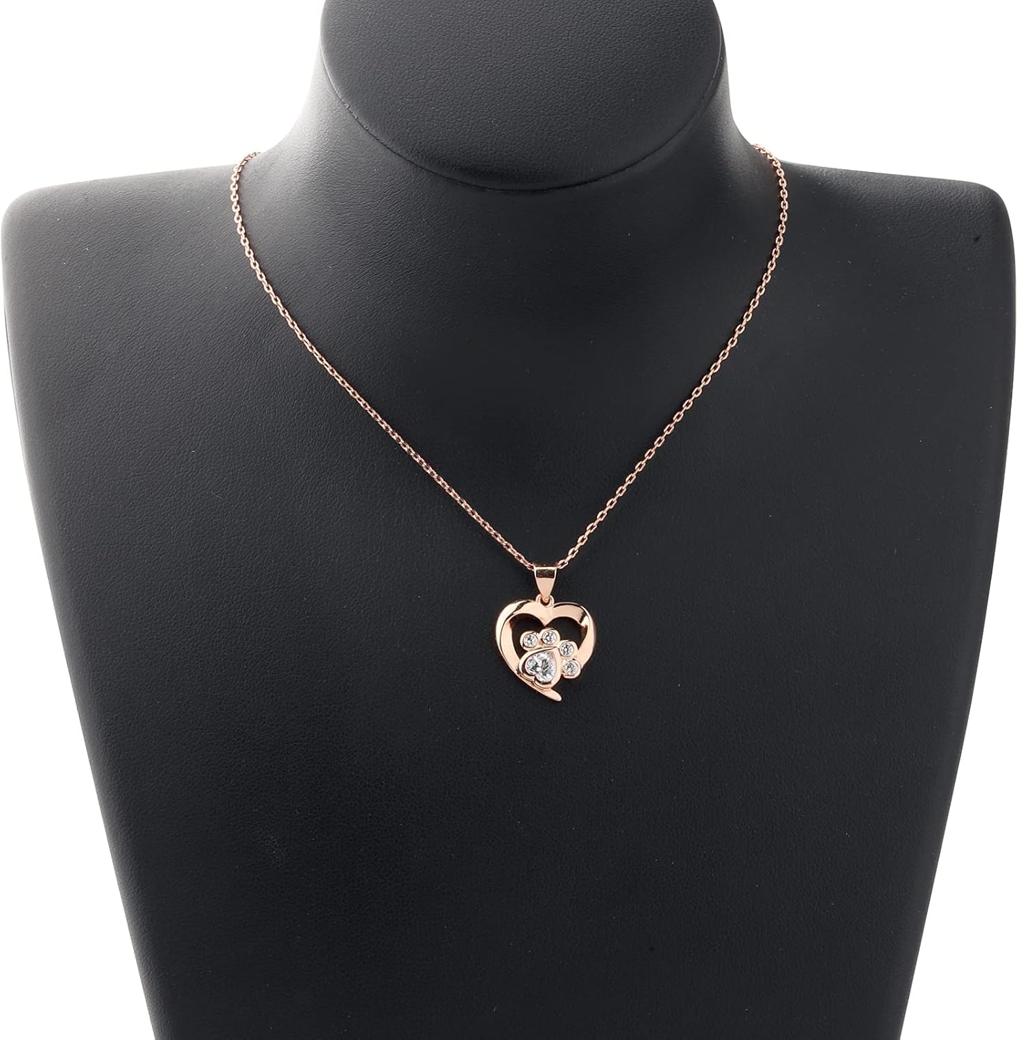 BEKECH Pet Lover Gifts Paw Print Necklace Cubic Zirconia Puppy Dog Cat Pet Paw Print Love Heart Pendant Necklace for Women - Image 5