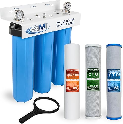 Miniatura 2 de Applied Membranes Inc. Sistema de filtro de agua de 3 etapas para toda la casa con filtros de sedimentos y bloques de carbono de 20 pulgadas