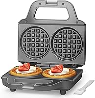 SugarWhisk 4-Inch Mini Double Waffle Maker - Chaffle Maker for Keto Waffles, Hash Browns, Cookies | Non-Stick Waffle Iron, Grey