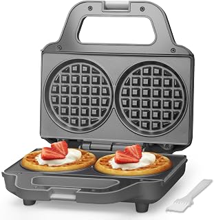SugarWhisk 4-Inch Mini Double Waffle Maker - Chaffle Maker for Keto Waffles, Hash Browns, Cookies | Non-Stick Waffle Iron, Grey