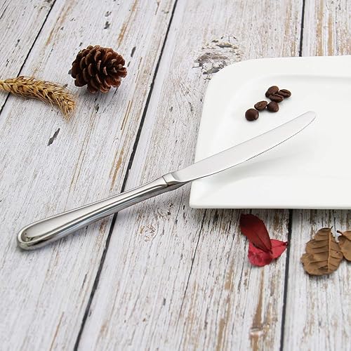 Miniatura 4 de faderic Cuchillos de cena de 6 piezas, cuchillos de mesa de 9 pulgadas, cuchillo de cubiertos de mango hueco de acero inoxidable, plata