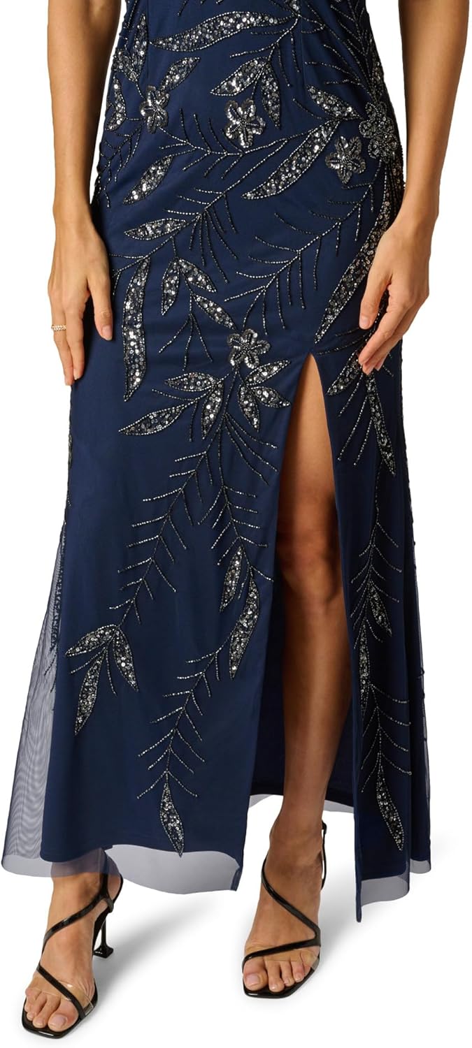 Adrianna Papell Women's Bead Mesh Long Dress