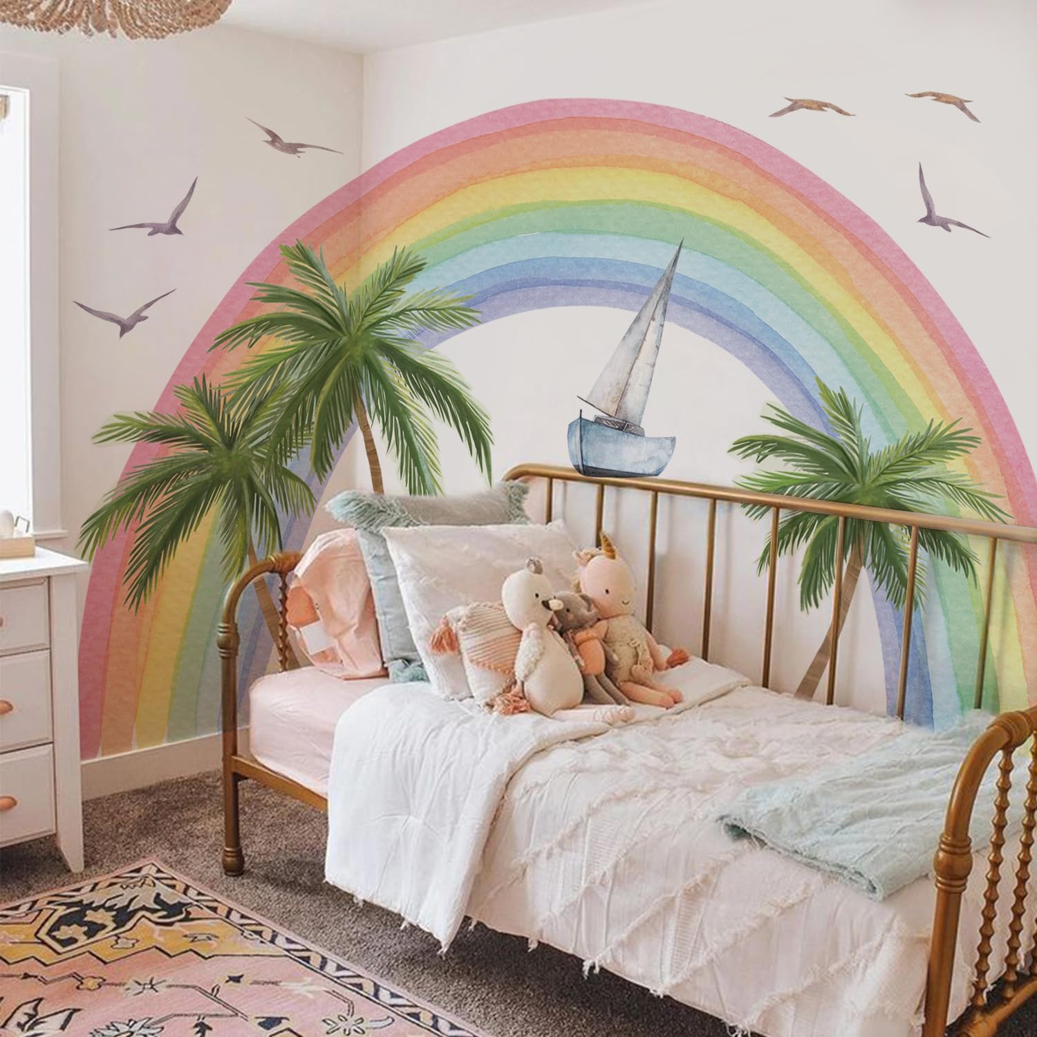 funlife Fabric Large Half Rainbow Wall Decals Peel and Stick for Girls Bedroom, Golden Shores Coco