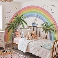 Vista 1 de funlife Calcomanías de Pared de Tela Grandes de Medio Arcoíris Despegar y Pegar para Dormitorio de Niñas, Golden Shores Coco