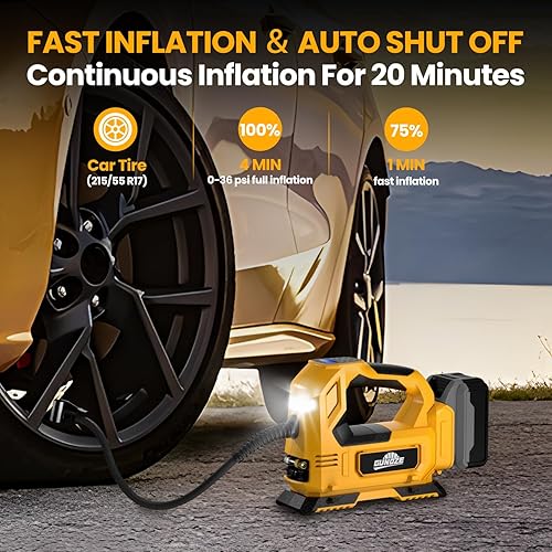 Miniatura 3 de Inflador de neumáticos inalámbrico Compresor de aire para batería Dewalt de 20 V máximo, bomba de aire portátil de mano de luz LED de 160 PSI con