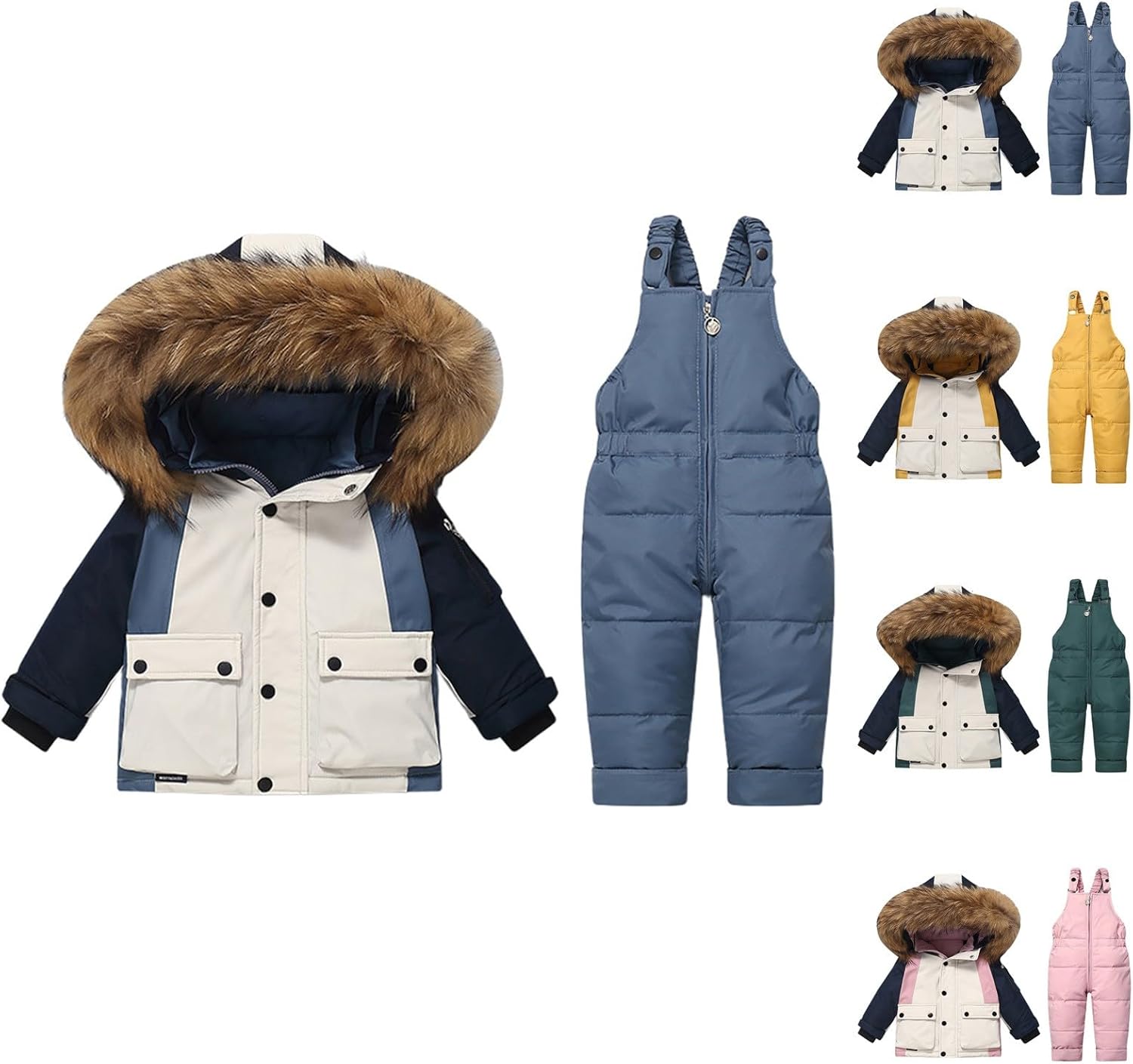 Baby Boy Snowsuit Winter Clothes Toddler Ski & Snow Pants Waterproof Down Jacket Kids Insulated Snow Bib Overalls Girls Coat