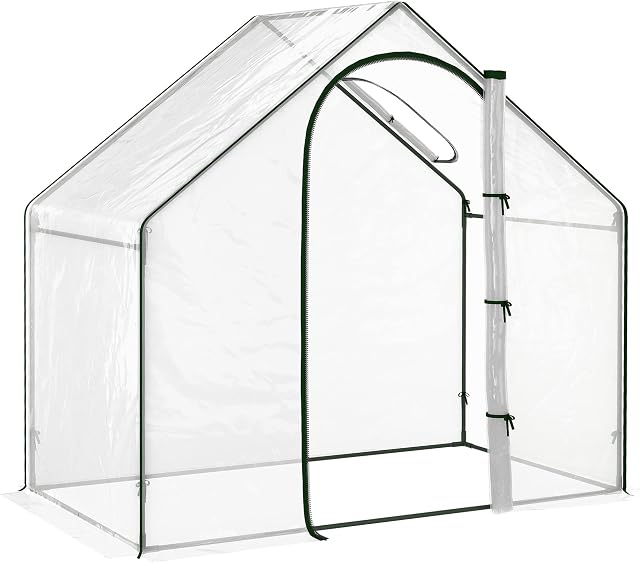 Outsunny Walk In PVC Greenhouse Garden Outdoor Flower Planter Steel Frame w/ Zipped Door & Window 180 x 100 x 168CM White