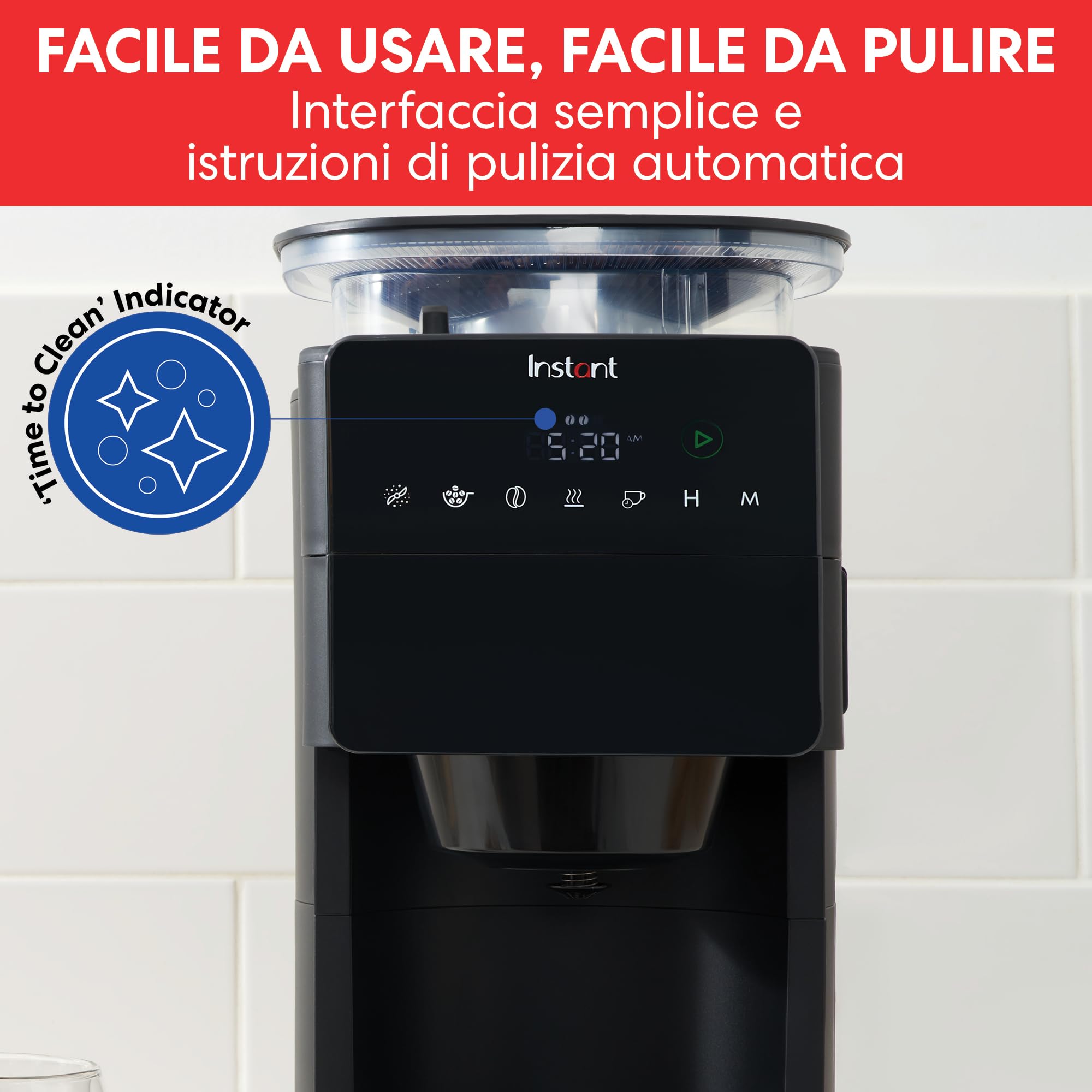 Caffettiera Instant® Grind & Brew, Programmabile per 24 Ore, 12 Tazze, Macinino in Grani Regolabile Incorporato, Filtro Riutilizzabile, Filtro per l'acqua, Caraffa di Vetro, Mantenimento in Caldo