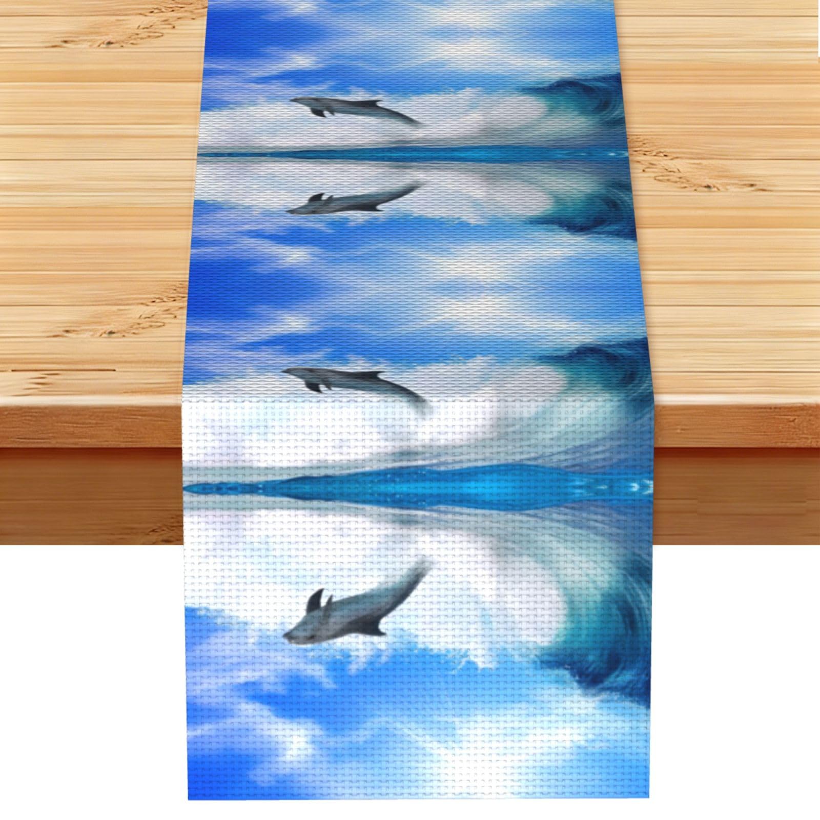 cute Dolphin Linen Feel Table Runner Wedding Party Home Decoration