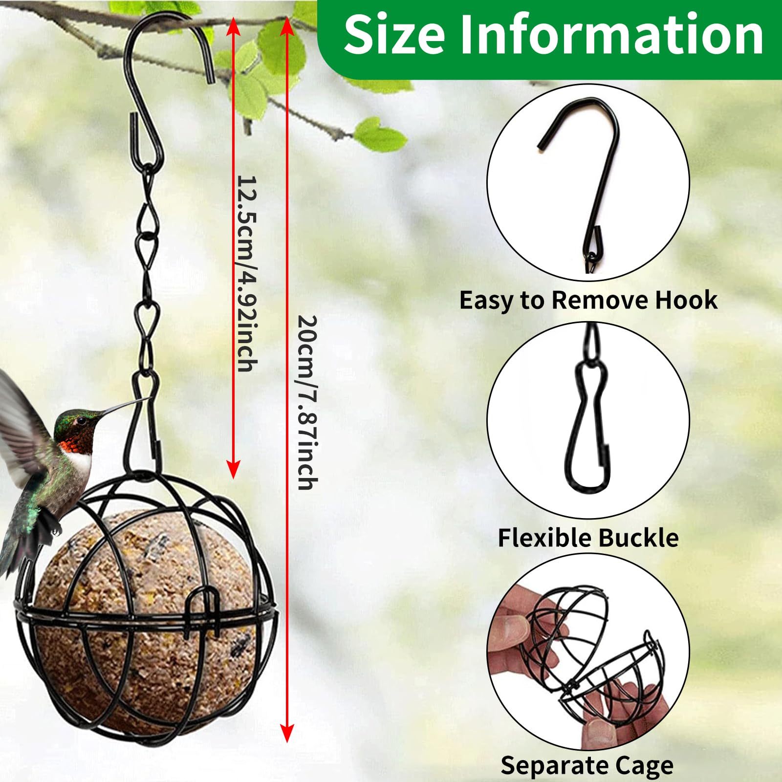Set 6 Mangiatoie Per Uccelli In Metallo Con Ganci – Palline Grasse Per Fauna Selvatica – Diametro 7 Cm - 5
