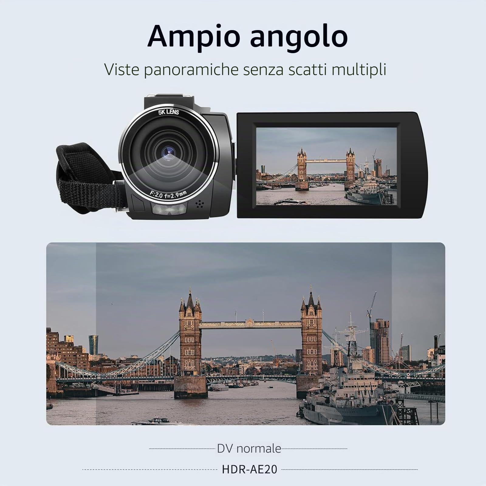 ORDRO AE20 Videocamera 5K 56MP con visione notturna IR, zoom digitale 18X, registratore webcam 3.0'' Rotazione di 270° Touchscreen Vlogging Camera per YouTube
