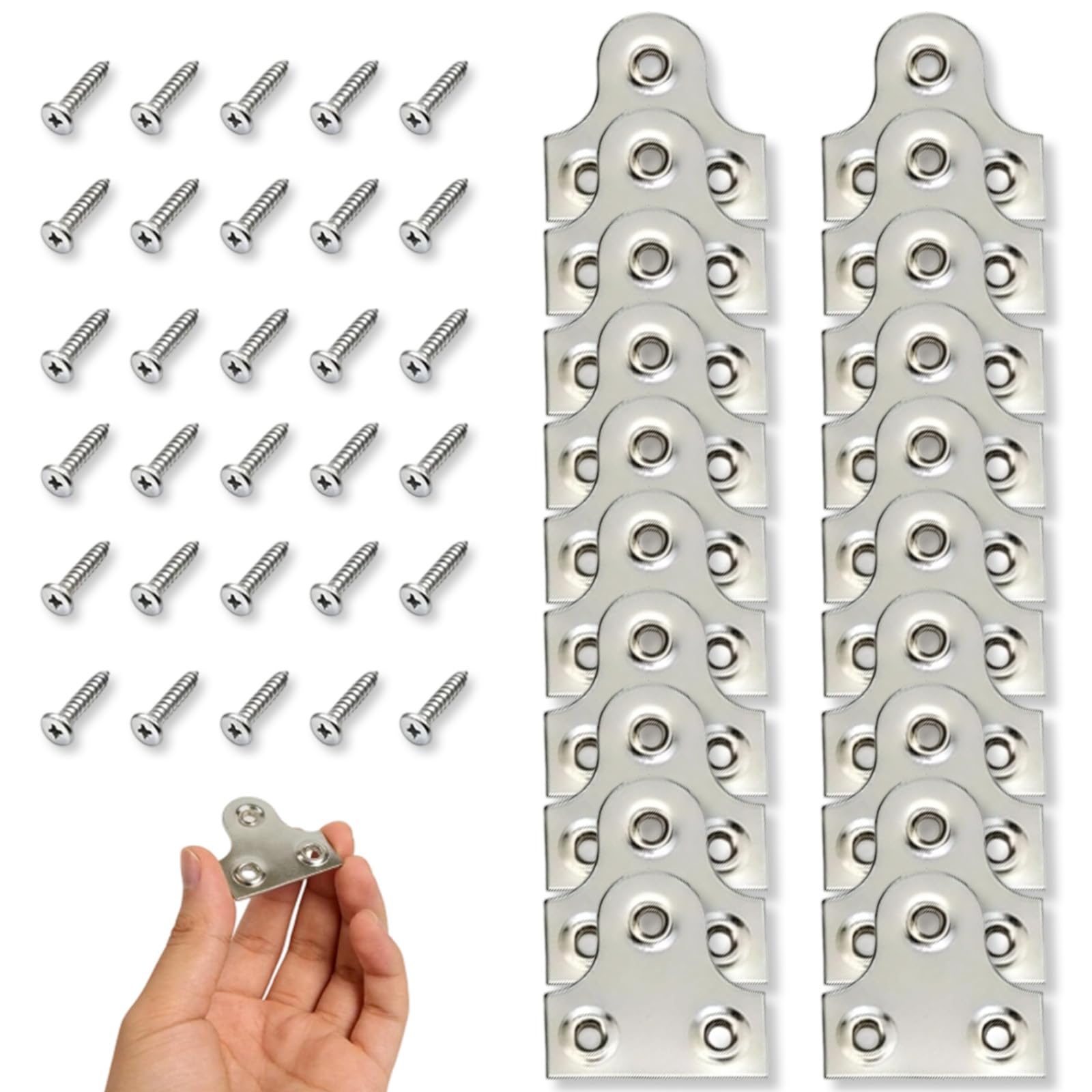 LABAOO 50 Pack Mirror Fixings, Heavy Duty 25mm Silver Mirror Plates with Screws, 20 Pcs Metal Mirrors Brackets Plates with 30 Screws, Picture Fixings Frame Hangers for Photo, Frames & Canvas