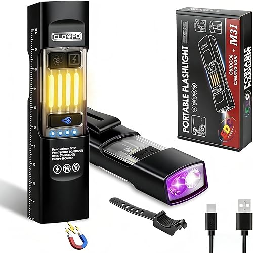 Miniatura 1 de Linterna UV de 365 nm linterna EDC recargable con RGB, mini linterna LED magnética pequeña linterna de bolsillo con función de memoria de modo para