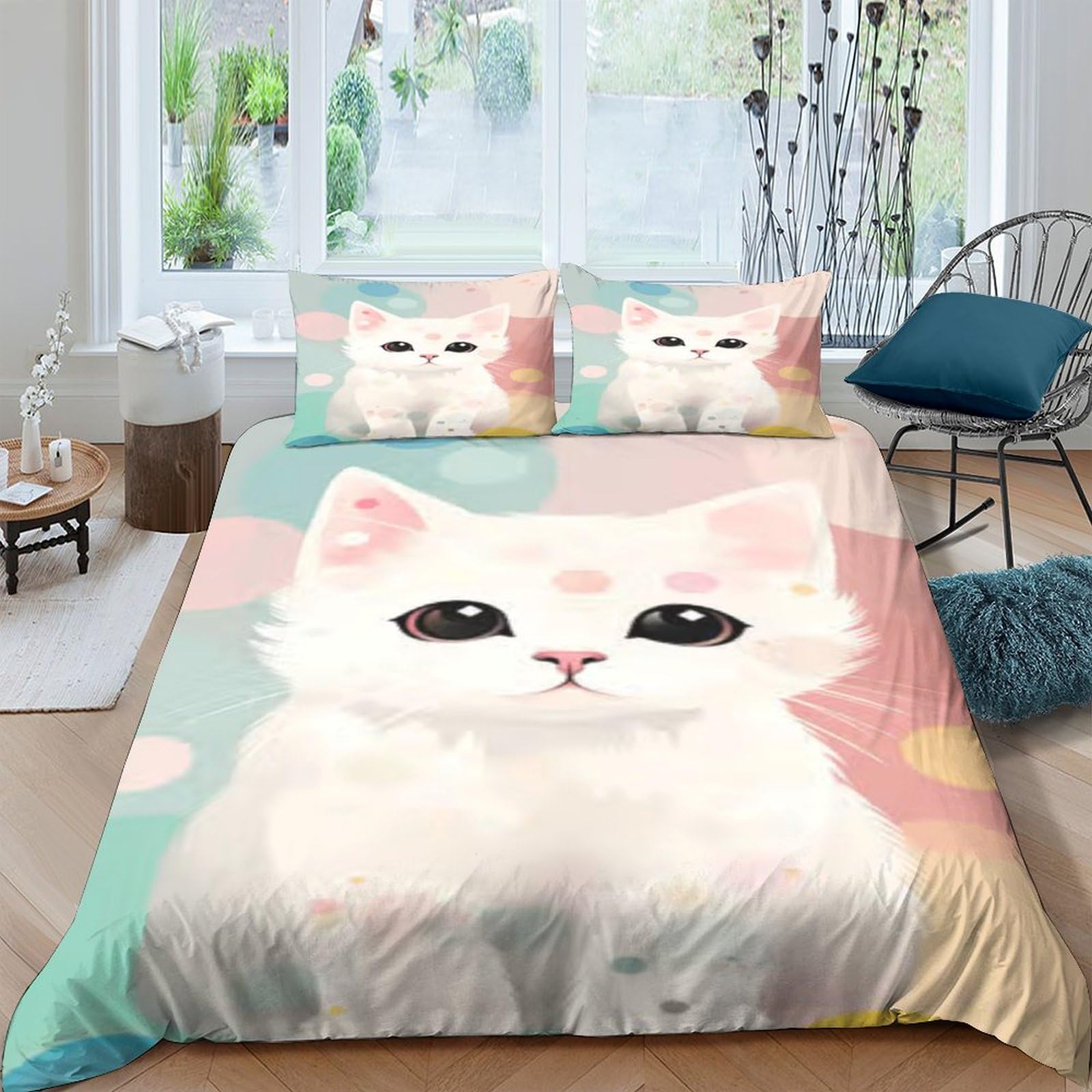 XHSMSHWY Napoleon Cat Quilt Cover for Boys Girls 3D Print Cute Pets Duvet Cover Comforter Covers with Pillow Cases Bedding Set Soft Microfiber with Zipper Closure 3 Pieces Double（200x200cm）