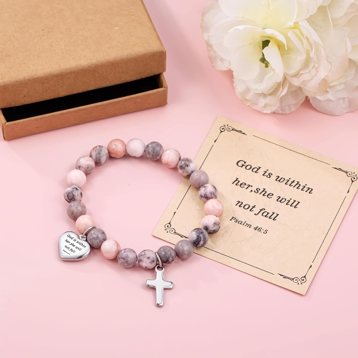 Inspirational Gifts Bracelets for Women Cross Bracelets with Natural Stone Christian Bible Verse Bracelet Prayer Faith Religious Jewelry - Image 6