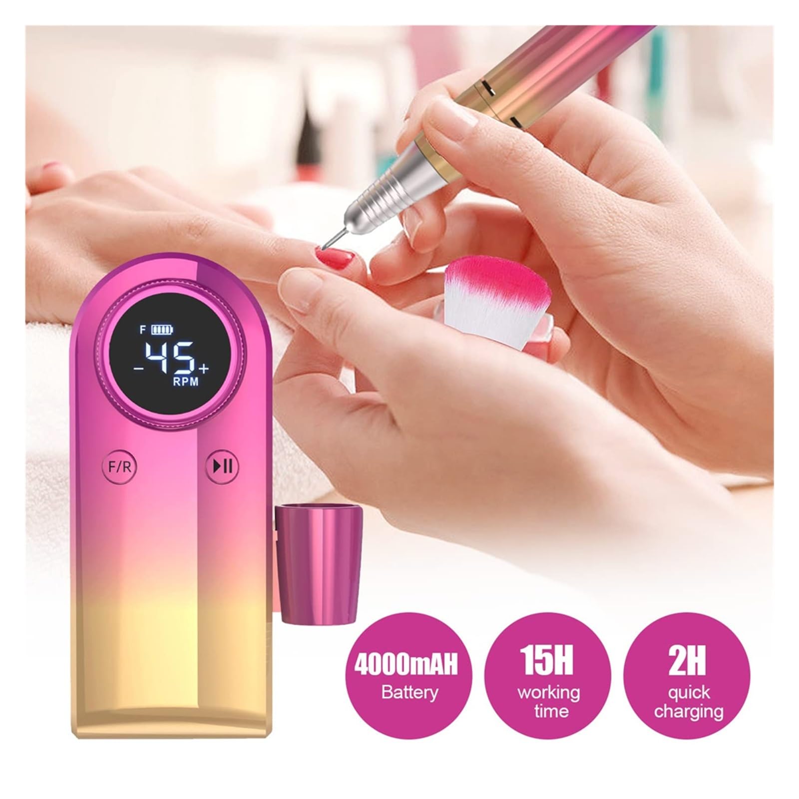 Nagelfräser, Wiederaufladbarer Nagelbohrer, elektrische Nagelfeile, 45000 U/min, professionelles Nagelbohrer-Set for Acryl, Nagelgel-Maniküre-Pediküre-Polieren(Gradient)