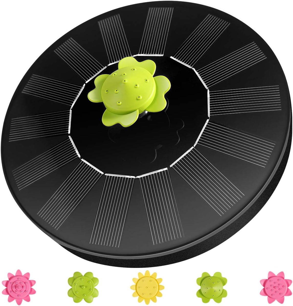 Solar Fountain Pump, 1.4 W Solar Powered Bird Bath Fountain with 5 Nozzles, Smart Free Standing Floating Solar Fountain Pump, Pond, Pool, Garden
