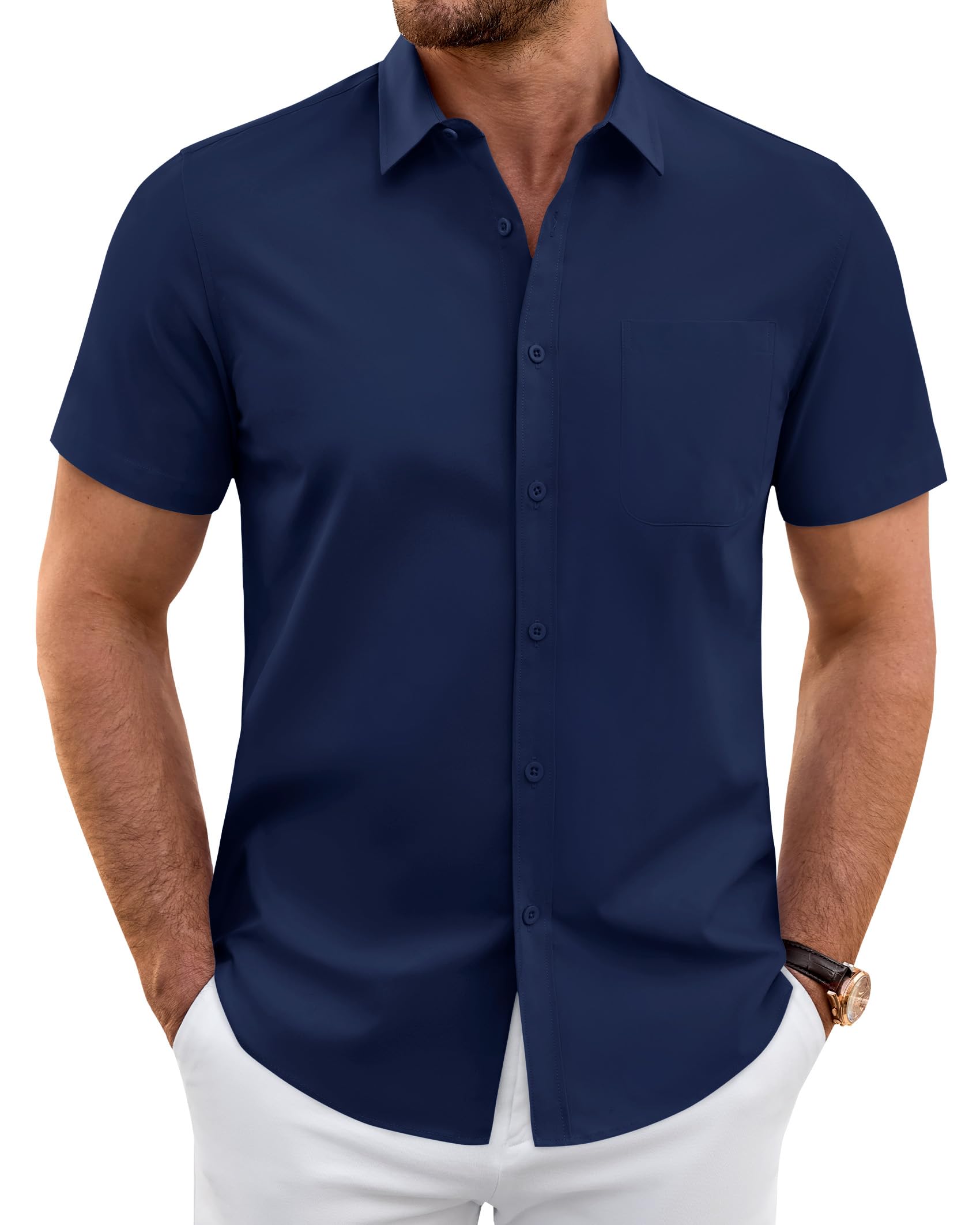 J.VER Hemd Herren Kurzarm Businesshemd Regular fit Freizeithemd Casual Stretch Shirt Männer Anzug Sommer Hochzeit mit Tasche