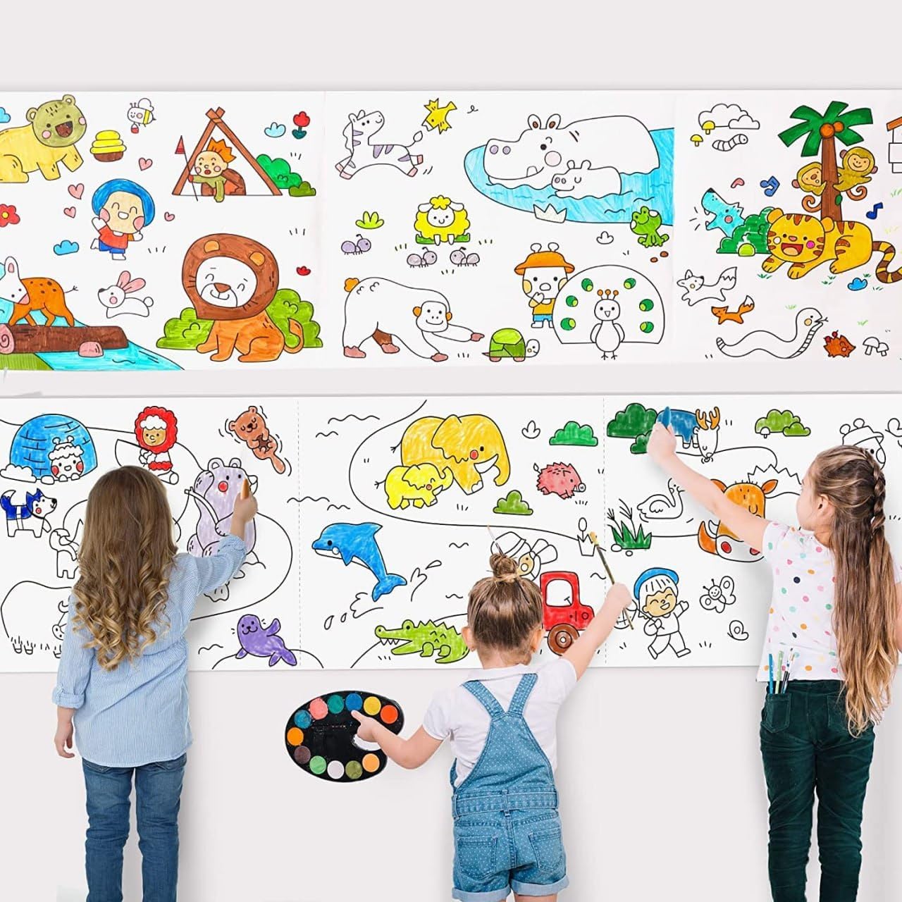 New for Kids Coloring Paper Roll Sheet Book Wall Stickers, 30X300 CM Large Coloring Poster for Toddlers, Art Paper Crafts Gift for Class Home Birthday Party (Cartoon World, 300 CM)