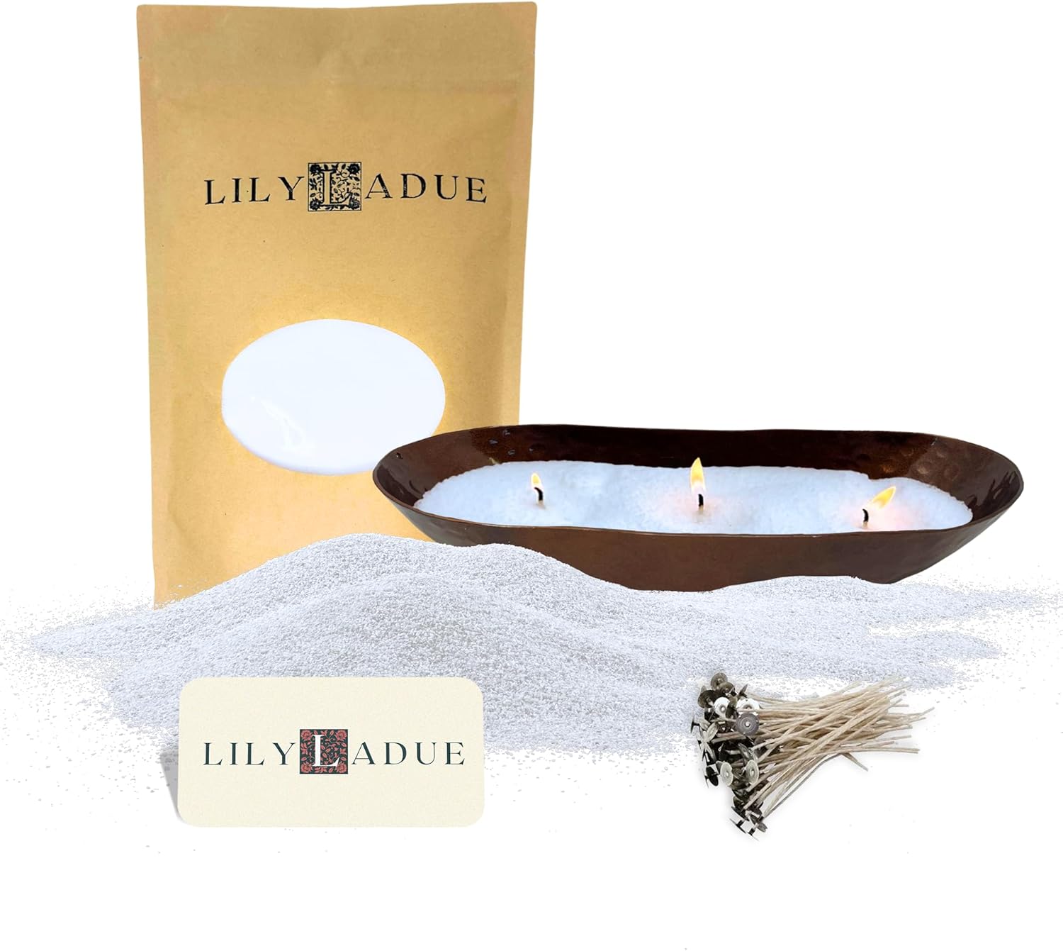 LILY LADUE Pearled Candle Making Kit with Bronze Bowl, 1lb