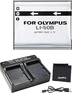 UltraPro LI-50B High-Capacity Replacement Battery w/Rapid Dual Charger for Select Olympus Cameras - UltraPro Bundle Includes Deluxe Microfiber Cleaning Cloth