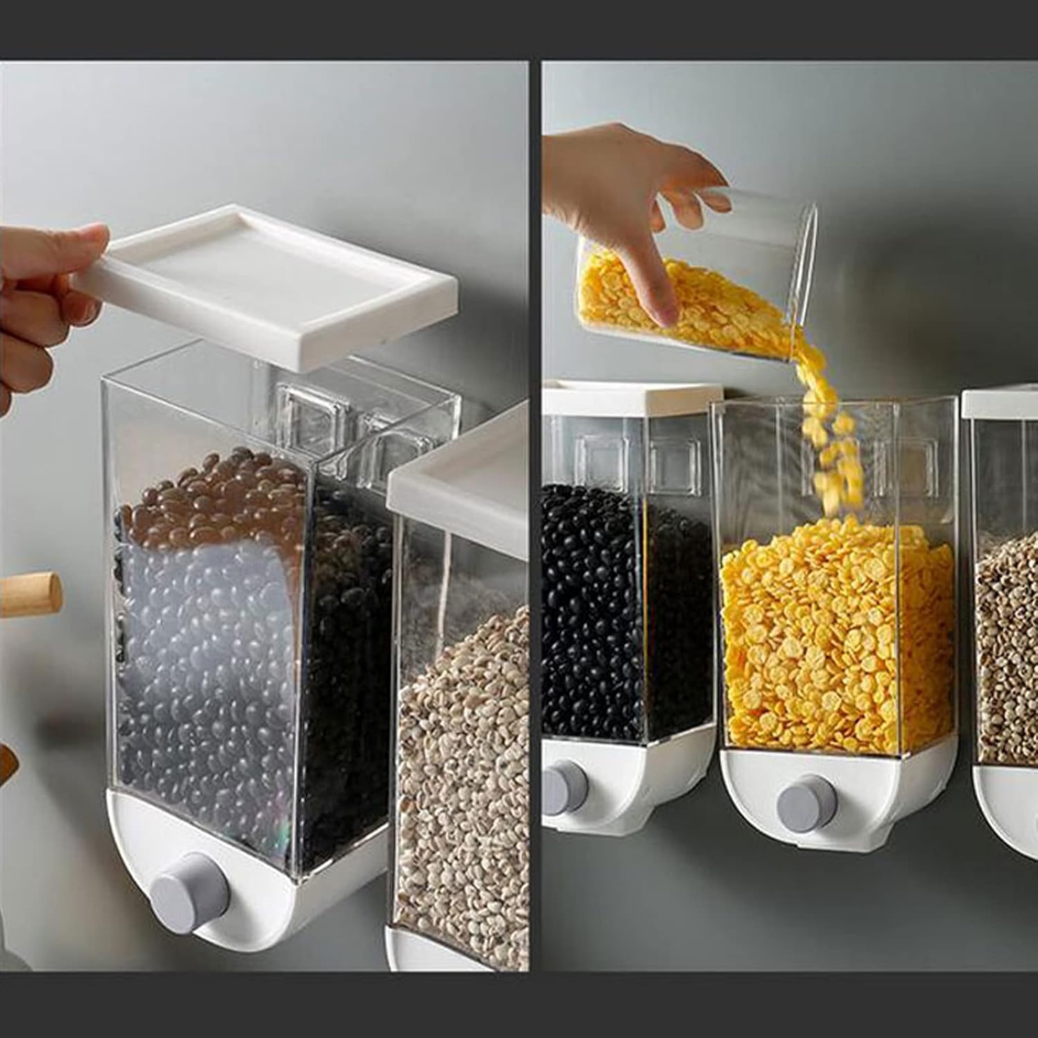 HB1 3PCs Pets Food Storage Container Airtight Wall-Mounted Dog Cats Foods Barrel Press Out The Food Moisture-Proof StorageTank 1000ml/1500ml