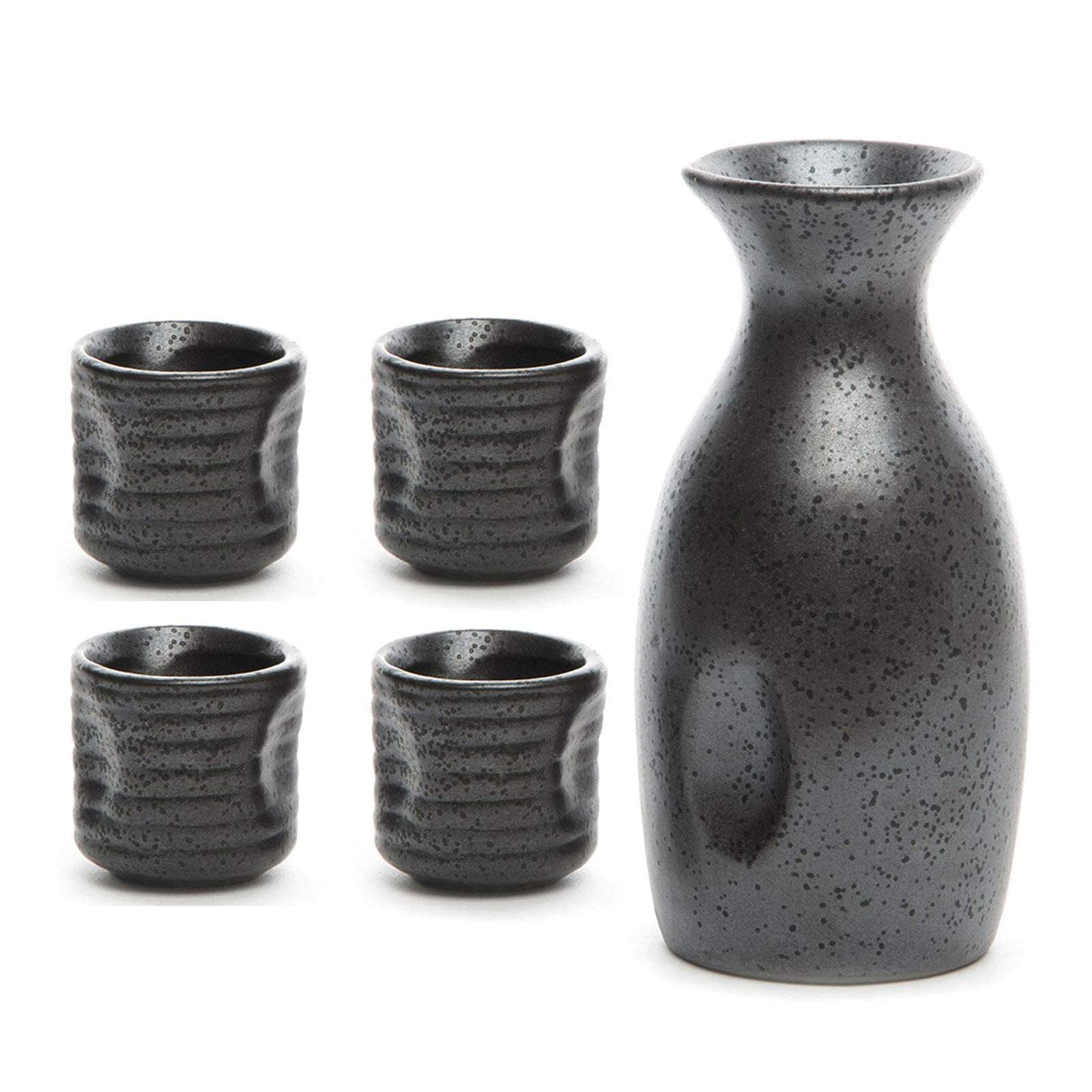 Juego de sake japonés artesanal CHFYIJYHM de cerámica fina pintada a mano con 4 tazas