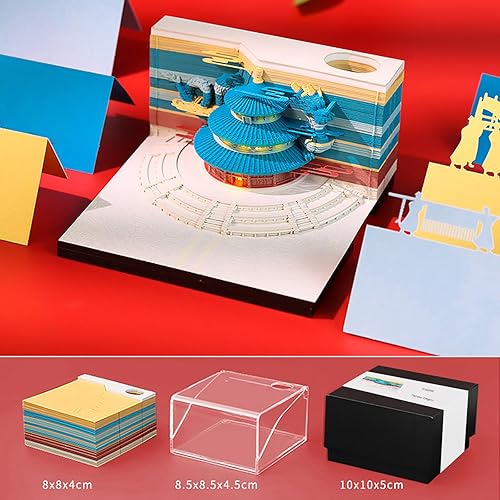 Miniatura 7 de SIWEME Bloc de notas adhesivas 3D con luz, Dragón Tiantan 1 pieza, 150 hojas de papel, bloc de notas de arte en 3D, notas adhesivas originales DIY,