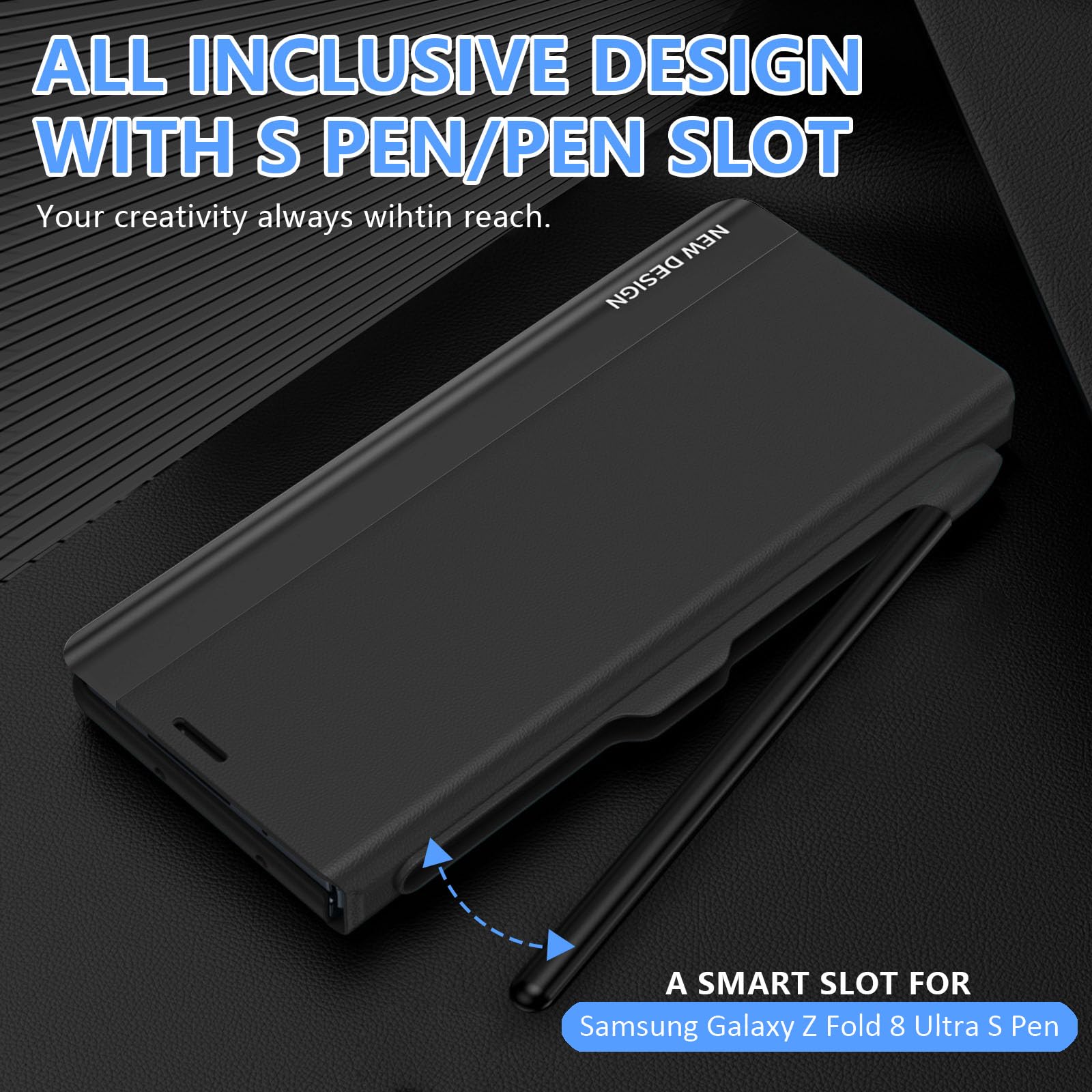 Custodia per Samsung Galaxy Z Fold 8 Ultra, con penna, colore nero | Custodia a libro Z Fold 8 Ultra con supporto, in pelle elettropieghevole, pieghevole a 360°, antiurto e antigraffio