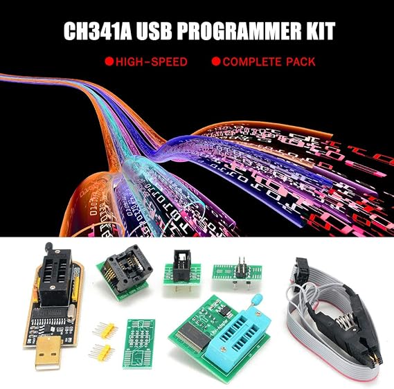 CH341A USB Programmer Kit with SOP8 Clip EEPROM Burner BIOS Flasher SPI Flash Programmer Kit with 1.8V Adapter and 150mil SOP8 Socket for 24/25 Series